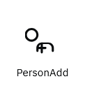 Broken icon named PersonAdd, where the head is leaning heavily and a plus i placed on the chest. The person looks like they're dying.